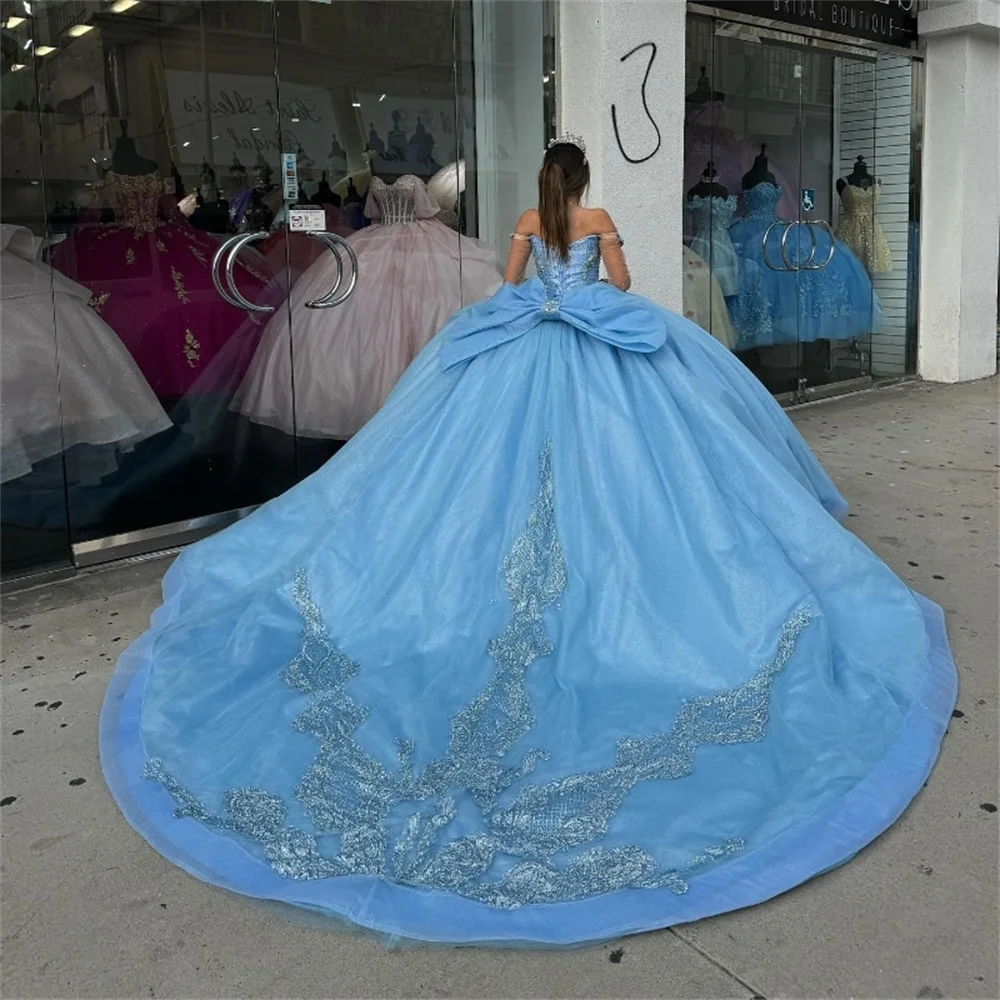Graceful Off-Shoulder Shiny Ball Gown Elegant Sleeveless Quinceanera Dresses Classic 3D Flower Applique Sweet 16 Dress