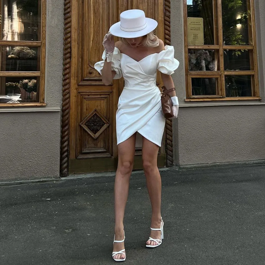 Puff Sleeves Satin Homecoming Dresses New High Quality Sexy Mini Length Party Gowns Lace Up Cocktail Dresses for Women