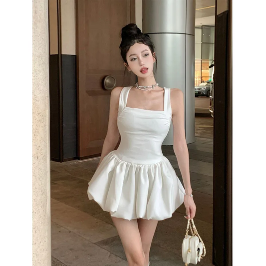 Sweet White Mini Dress Elegant Balletcore Women Korean Y2k Summer Sexy Short Dresses Party Dress French Vintage