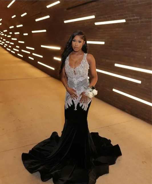Sparkling Diamond Mermaid Prom Dress Luxury Crystal Beaded Birthday Black Girl Womens Party Prom Dress