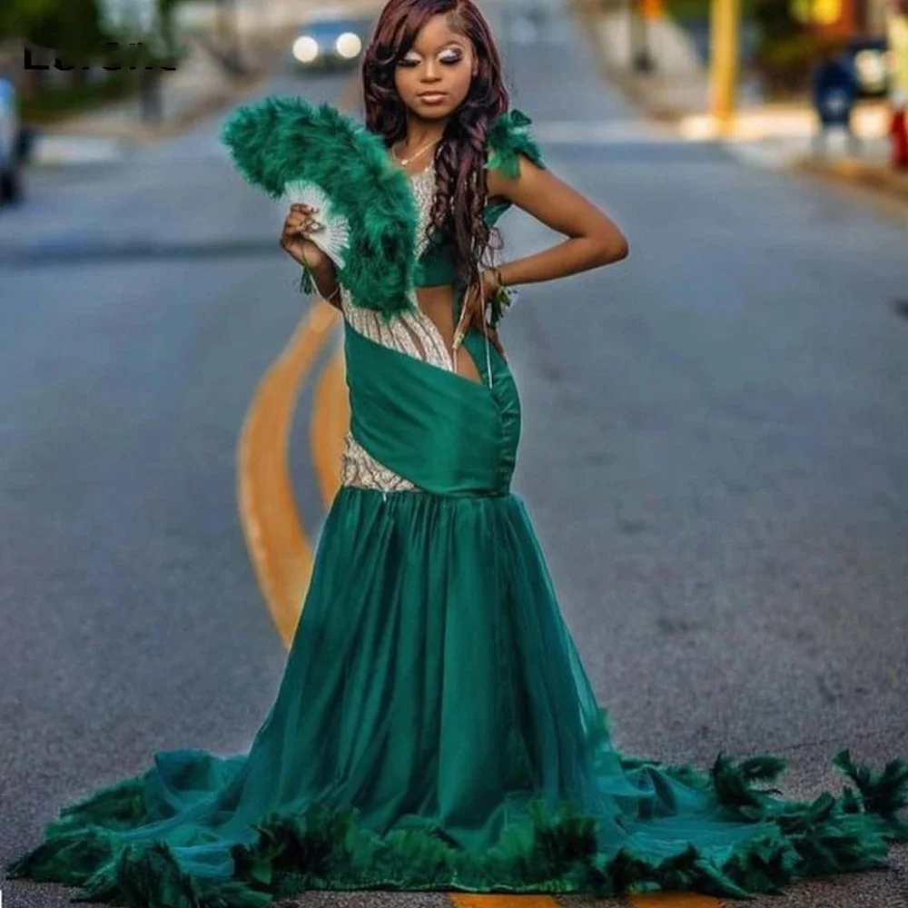 Luxury Green Mermaid Long Mermaid Prom Dress Silver Beading Crystals Black Girls Party Gown Aso Ebi Evening Dress
