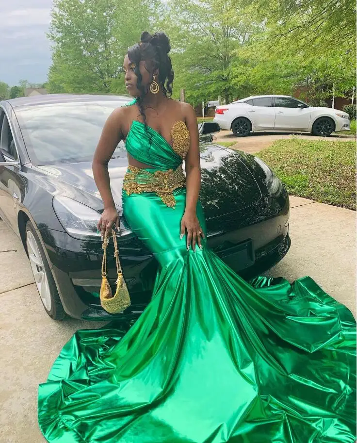 Emerald Green Sparkly Trumpet Evening Formal Dresses for Black Girl Luxury Diamond Crystal Afrian Prom Birthday Gown