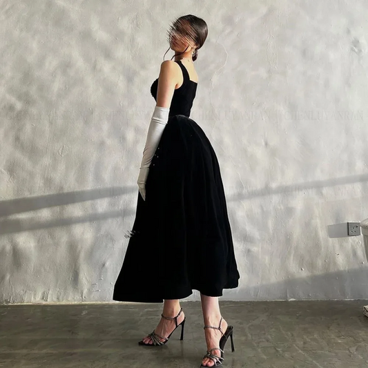 Little Black Dress Velour Formal Occasion Dress Fashion Long Ball Gown A-line Evening Party Gowns