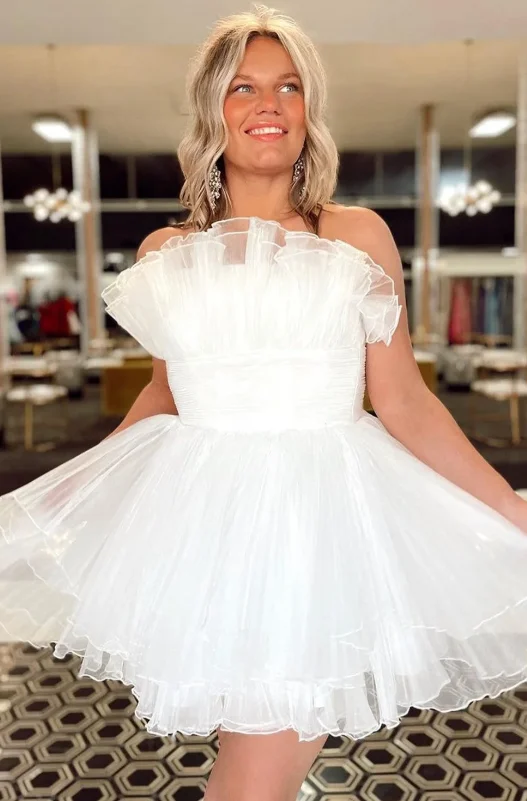 Strapless Organza Prom Dresses Elegant Sleeveless Empire Waist Evening Dress