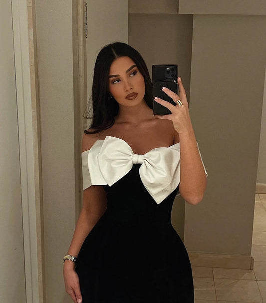 Bow Christmas Dress Girl Short Prom Dress Boat Neck Mini Evening Party Dress Cocktail Dres