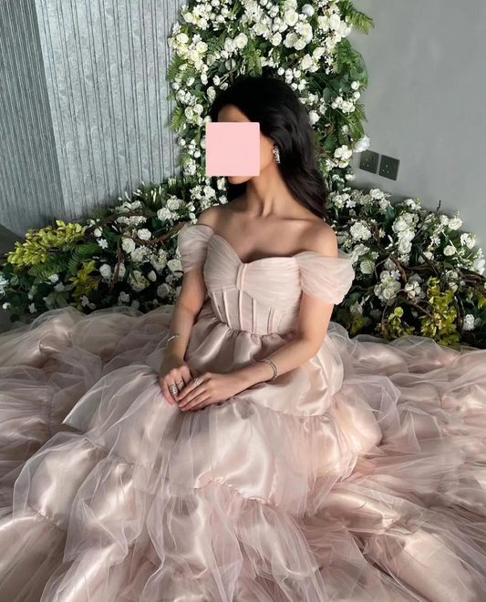 Romantic Prom Dresses Off-Shoulder A-Line Floor-Length Princess Customized Formal Occasion Dresses