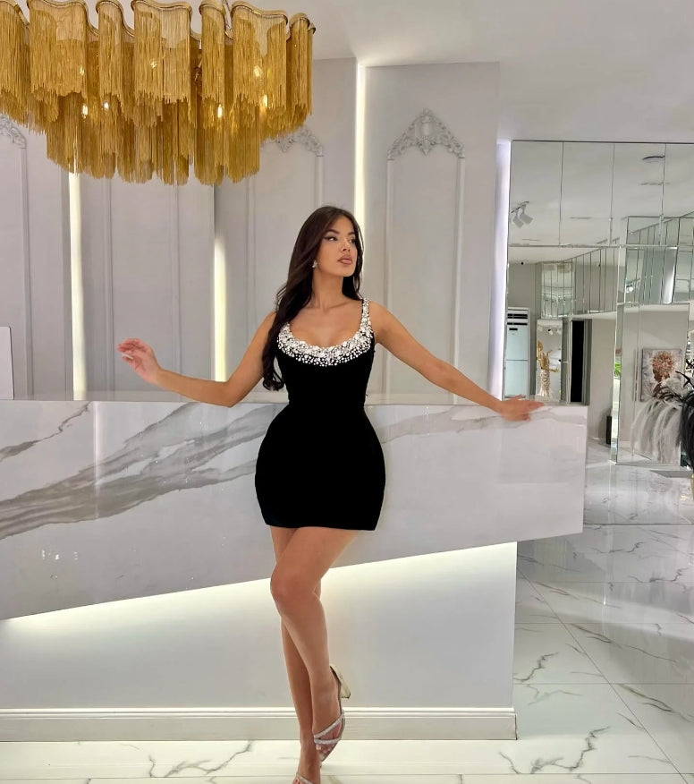 Little Short Crystal Cocktail Dresses Sleeveless O Neck Homecoming Party Graduation Gowns Hot Drill Sexy Prom Wear