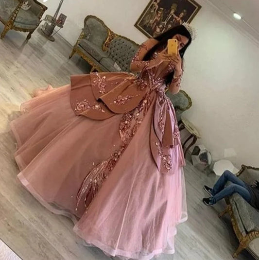 Luxury Pink Quinceañera Dress Princess Sequin Ball Gown Sweet 15 Birthday Dress Glitter Xv Charro Prom Gowns