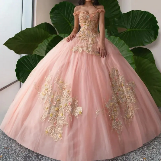Pink Sweetheart Quinceanera Dresses Ball Gown Sleeveless Appliques Lace Beads Brithday Party Gown