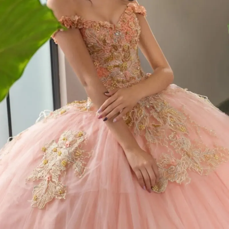 Pink Sweetheart Quinceanera Dresses Ball Gown Sleeveless Appliques Lace Beads Brithday Party Gown