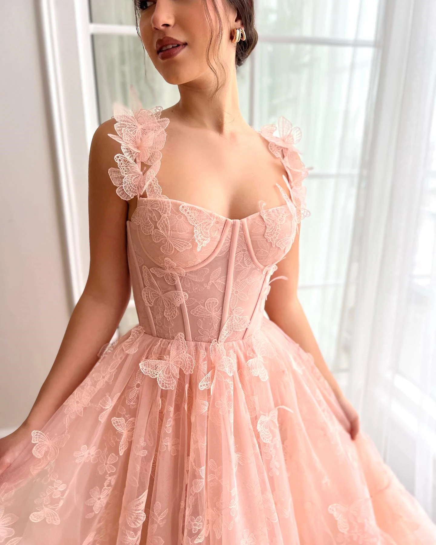 Tulle Spaghetti Straps Evening Dresses 3D Butterfly A-Line Ankle-Length Prom Gowns Elegant Lace Up Teen's Homecoming Dress