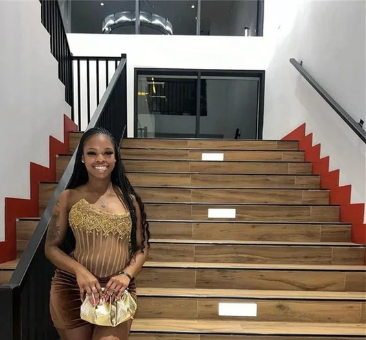 Brown Velvet Short Prom Dresses for Black Girls Charming Crystal Beaded Birthday Party Gowns Mini Cocktail Homecomg