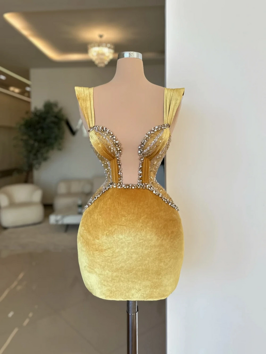 Elegant Velvet Evening Dress Party Birthday Crystals Sequins Sheath Bridal Dresses