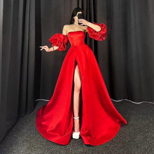 Elegant Beautiful Backless Party Evening Dresses For Women Luxury Sexy Off Shoulder High Slit Simple Mopping Prom Gowns