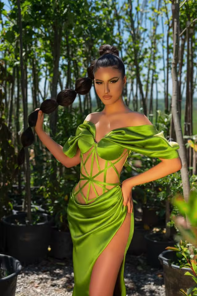 Women Sexy Mint Cut Out Ruffles Satin Ball Gowns High Slit Birthday Party Evening Dresses Long Club Prom Dress