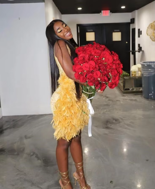 Luxury Gold Short Prom Homecoming Dresses for Black Girl 2025 Sparkly Diamond Crystal Feather vestidos de graduación gala gown