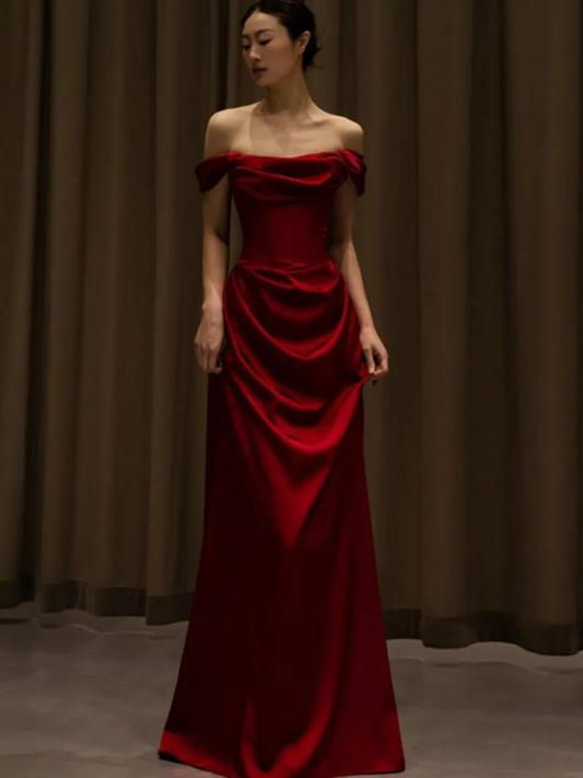 Evening Dresses, Formal Dresses, Evening Gowns, Prom Dresses,Off-Shoulder Plain A-Line Evening Gown Long Corset Prom Evening Formal Dresses