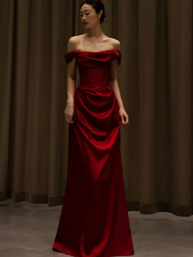 Evening Dresses, Formal Dresses, Evening Gowns, Prom Dresses,Off-Shoulder Plain A-Line Evening Gown Long Corset Prom Evening Formal Dresses