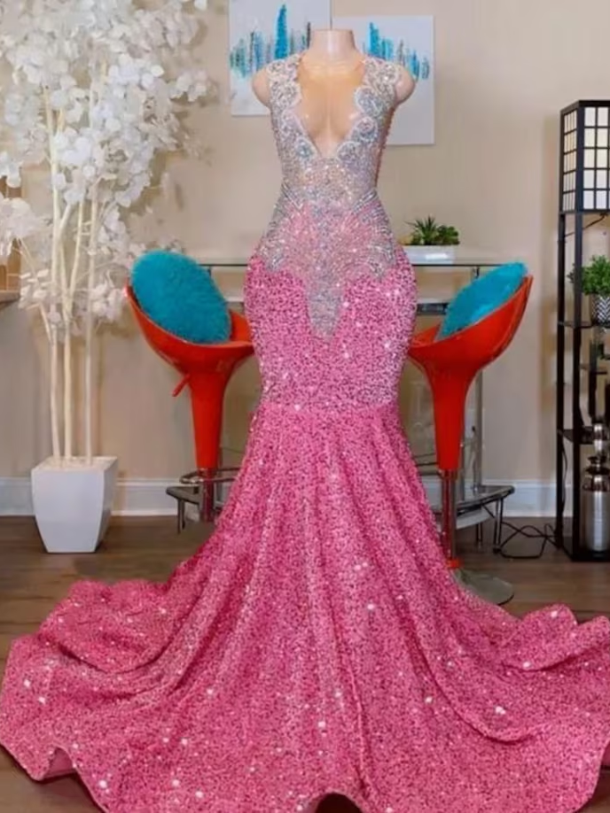 Unique orange Embellished Mermaid Dress, Sleeveless Dress,Long Prom Dress,Black girl dress,Wedding Dress, Reception Dress,Free Shipping