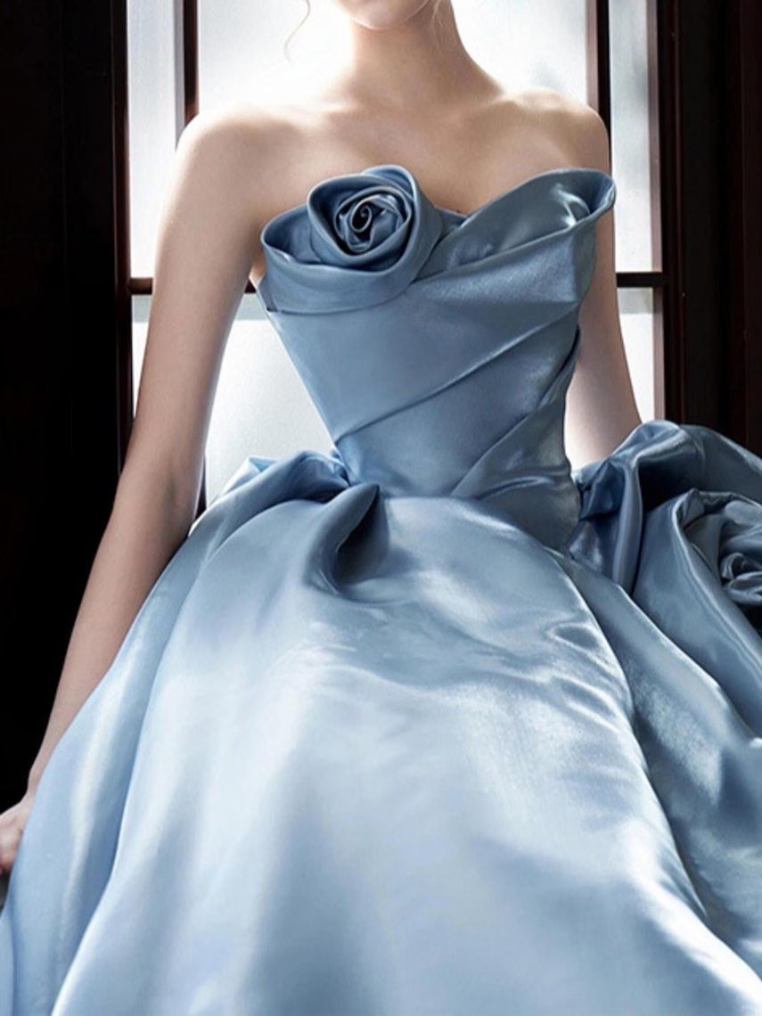 Sweetheart Rose Tube Satin Prom Dress, Tube Prom Dress, Evening Party Dress, Cocktail Party Dress, Long Ball Gown, Birthday Prom Dress