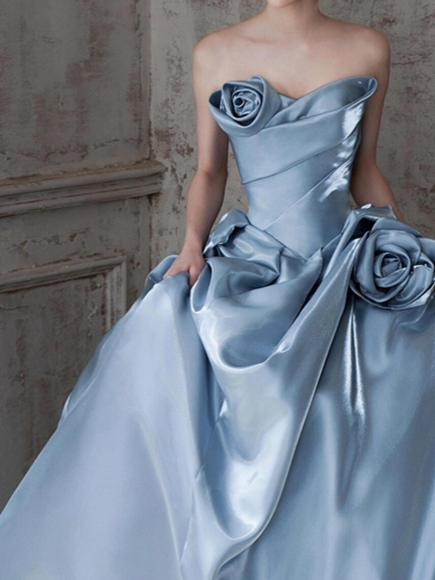 Sweetheart Rose Tube Satin Prom Dress, Tube Prom Dress, Evening Party Dress, Cocktail Party Dress, Long Ball Gown, Birthday Prom Dress