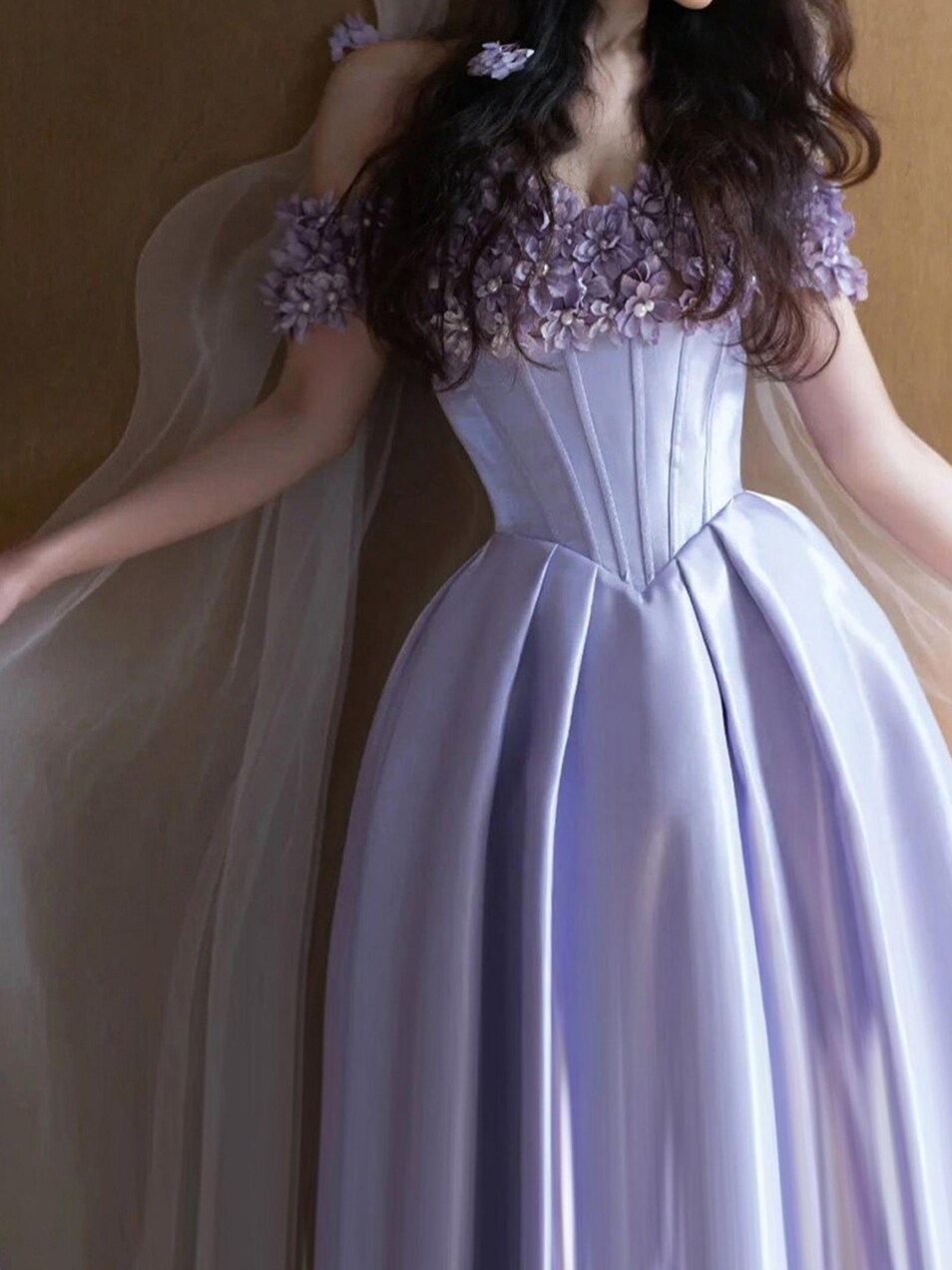 Off Shoulder Lavender Floral Prom Dress, Elegant Prom Dress, Prom Dress, Cocktail Party Dress, Evening Dress, Party Gown, Birthday Dress