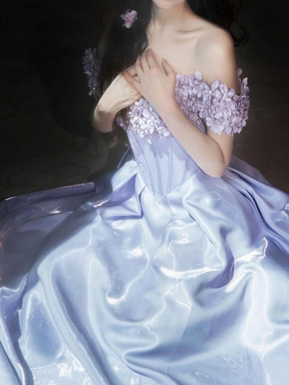 Off Shoulder Lavender Floral Prom Dress, Elegant Prom Dress, Prom Dress, Cocktail Party Dress, Evening Dress, Party Gown, Birthday Dress