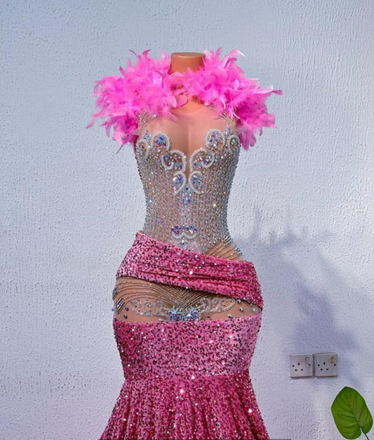 African prom dress,ruffle prom dress, luxury mermaid prom dress, bridesmaid wedding party gown, pink evening gown, birthday shoot party gown