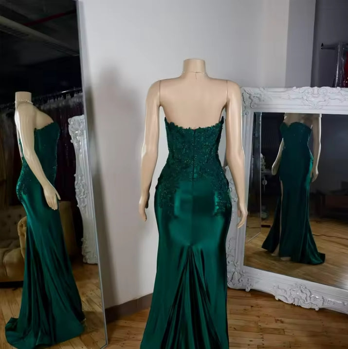 Luxury Green Prom Dress Velvet Lace Appliques Beading Wedding Reception Evening Gown Birthday Party Customized