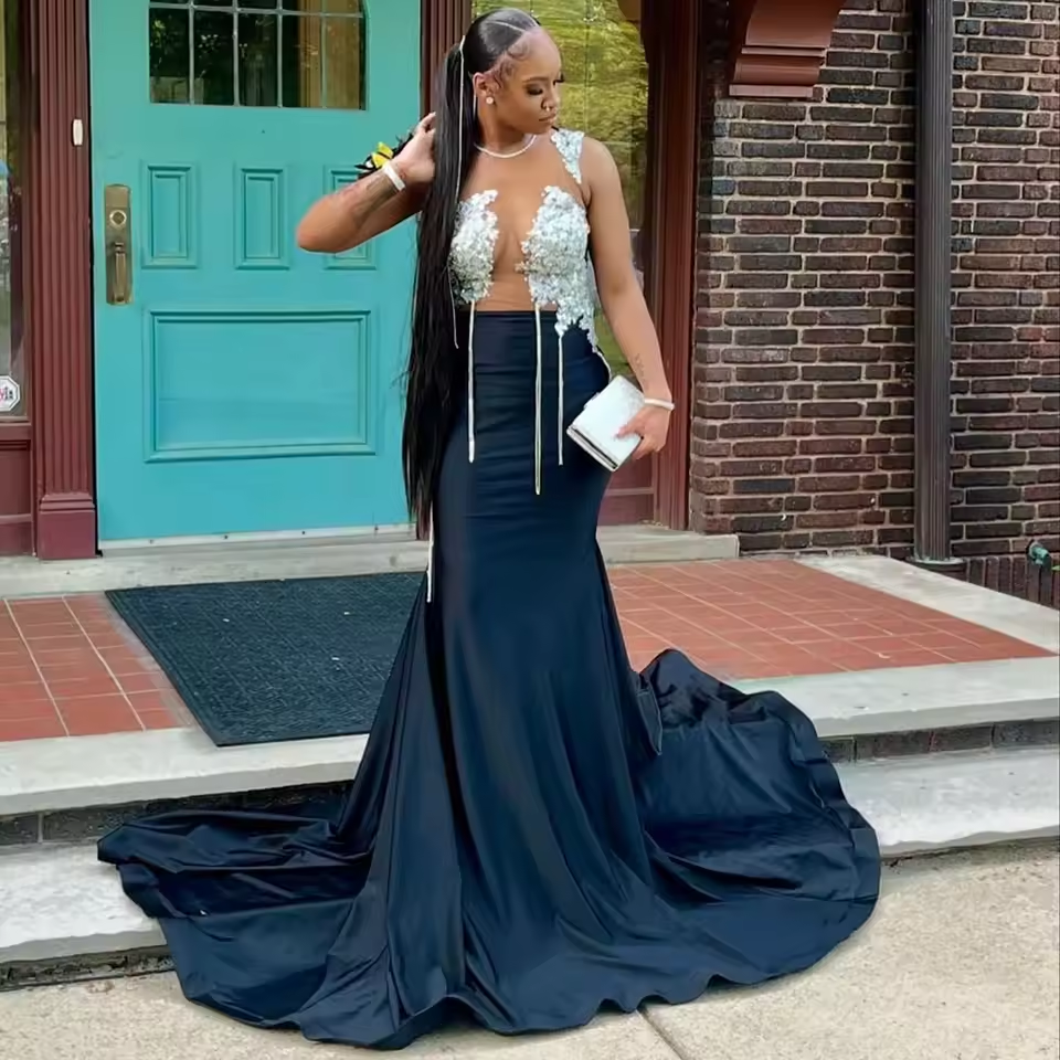 Elegant Black Prom Dresses Luxury Diamond Crystals African Girls Mermaid Prom Party Gowns