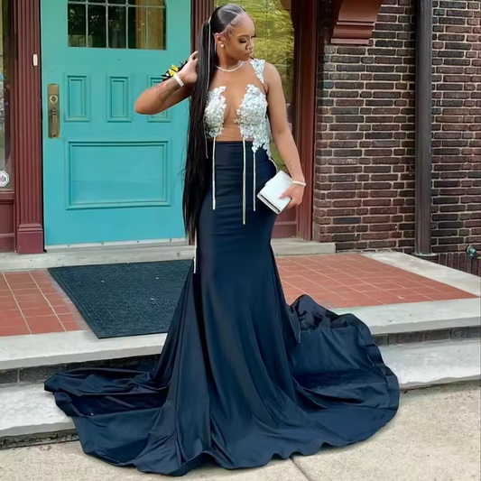 Elegant Black Prom Dresses Luxury Diamond Crystals African Girls Mermaid Prom Party Gowns
