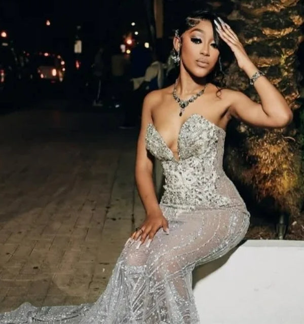 Luxury Crystal Prom Dresses With Cloak 2025 Black Girls Beading Mermaid Party Gowns See Through African Evening Dress Customized