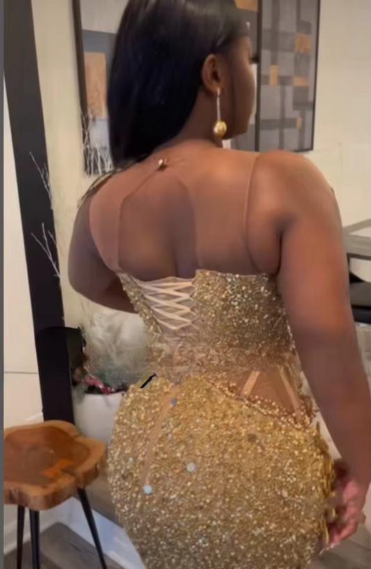 Customized 2025 Gold Long Mermaid Prom Dress For Black Girls Crystal Evening Party Dress Formal Sleeveless vestidos de gala