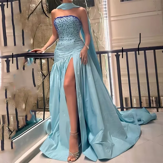 Strapless Prom Dresses A-Line Plus size Formal Dress Sleeveless Evening Gown Beading Open Leg Party Gowns customized 2025