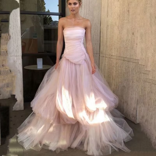 Simple Prom Dresses Graceful Evening Gowns Tulle Tiered Robes For Formal Party Floor Length Elegant Vestidos De Gala Customized
