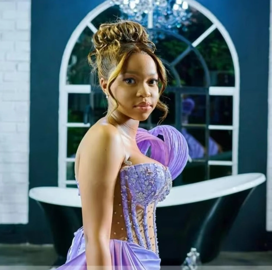 Shiny Purple Beaded Sweetheart One Shoulder Mermaid Prom Dress Black Girl Vestido De Gala Party Formal Occasion Dress Customized