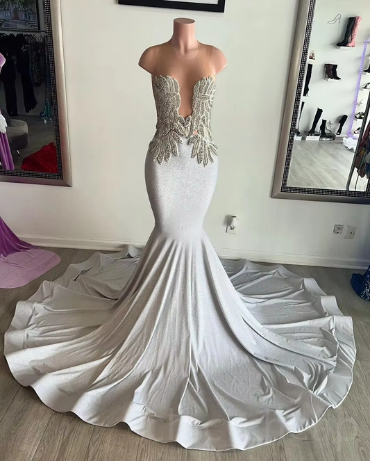 Women African American Prom Dresses Mermaid Sheer Beaded Black Girls Nigeria Saudi Arabia Evening Dresses Gown