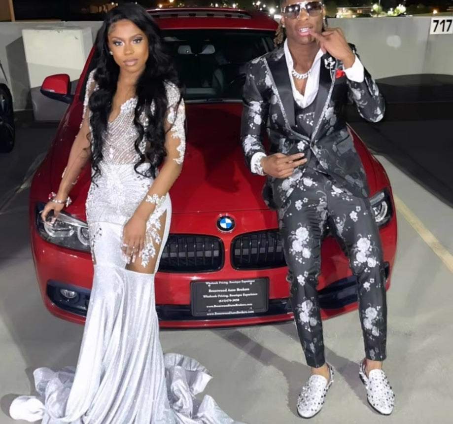 Customized Sexy Sliver Sequins Rhinestones Mermaid Prom Dress Beaded Black Girl African Evening Dress Party Gown