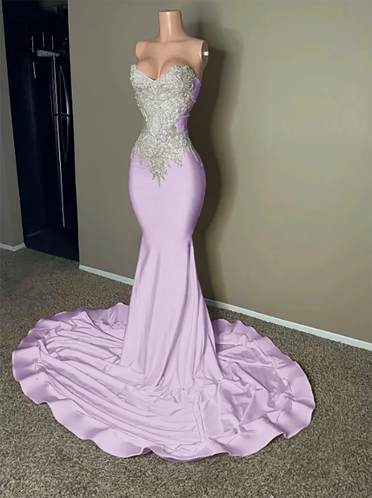 Pink Sleeveless Strapless Mermaid Long Prom Dress With Embroidery