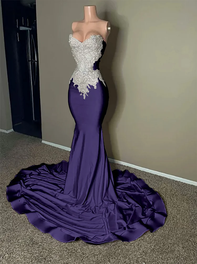 Pink Sleeveless Strapless Mermaid Long Prom Dress With Embroidery