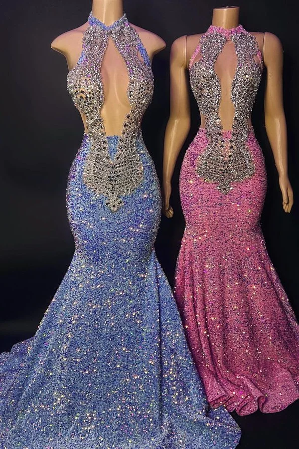 Beautiful Evening Dress Sexy Halter Appliques With Sequins