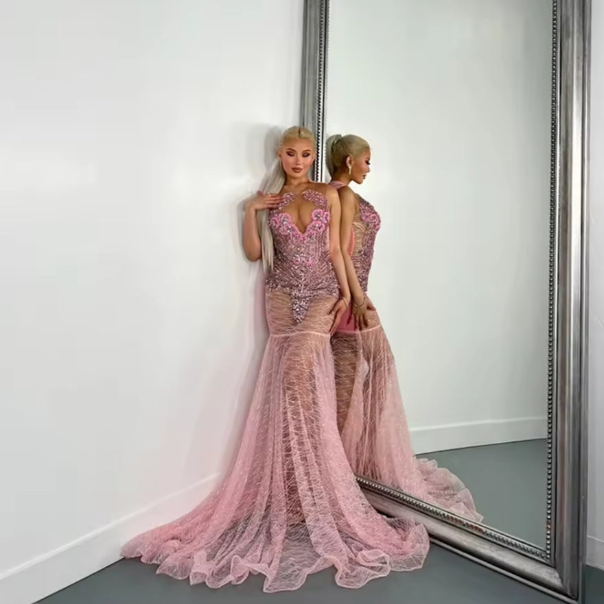 Customized Red Prom Dresses 2025 See Through Rhinestone Party Gowns Sequin Homecoming Dress Back Girls Vestidos De Gala