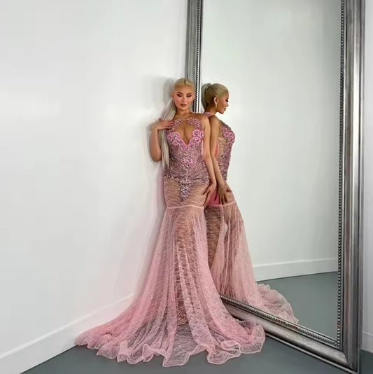 Customized Red Prom Dresses 2025 See Through Rhinestone Party Gowns Sequin Homecoming Dress Back Girls Vestidos De Gala