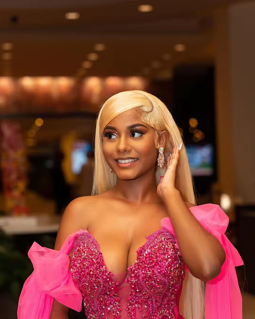 Formal Pink Beaded Long Mermaid Prom Dress For Black Girl Crystals Tulle Backless Evening Dresses Birthday Party Gowns