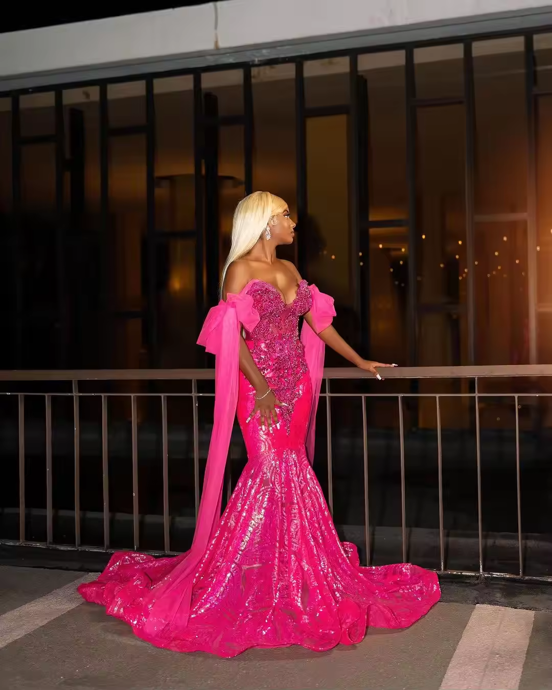 Formal Pink Beaded Long Mermaid Prom Dress For Black Girl Crystals Tulle Backless Evening Dresses Birthday Party Gowns