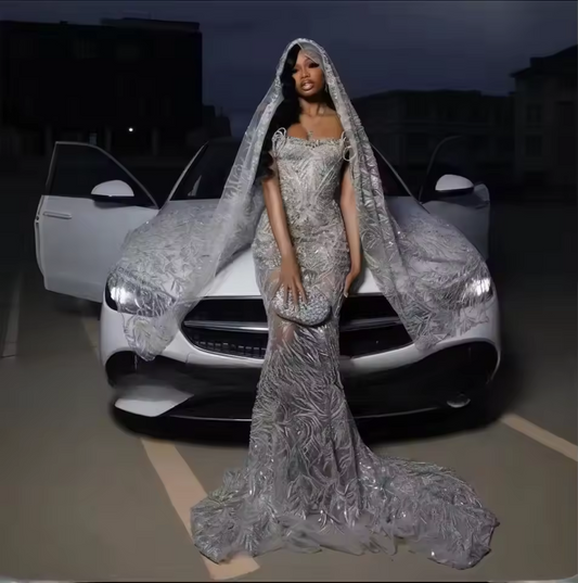 Luxury Prom Dresses With Wrap Sequin Beading Black Girls Mermaid Party Gowns 2025 Strapless Bespoke Evening Dress Customized