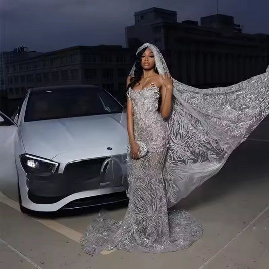 Luxury Prom Dresses With Wrap Sequin Beading Black Girls Mermaid Party Gowns 2025 Strapless Bespoke Evening Dress Customized