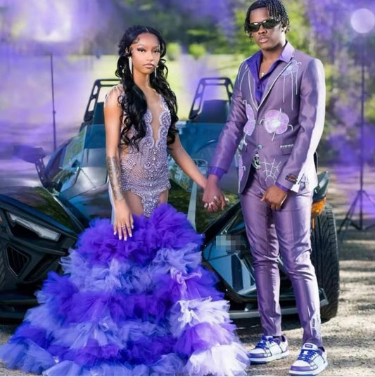 Luxury African American Long Prom Dresses For Black Girls Mermaid Sheer Ruffled Crystals Women Party Evening Gown Customized