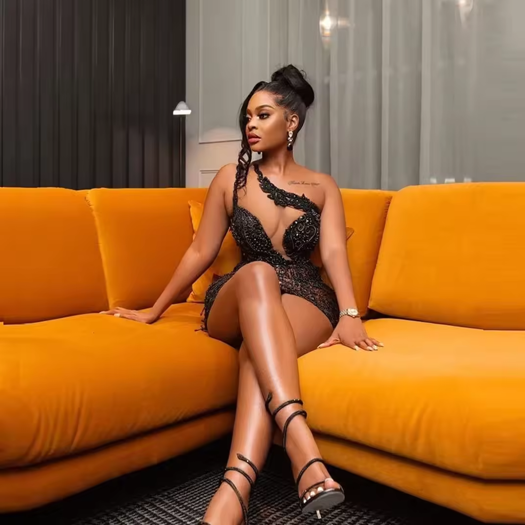 Black Luxury Beaded Cocktaik Dress One Shoulder Crystals African Mini Length Prom Dresses Birthday Party Gowns Vestidos