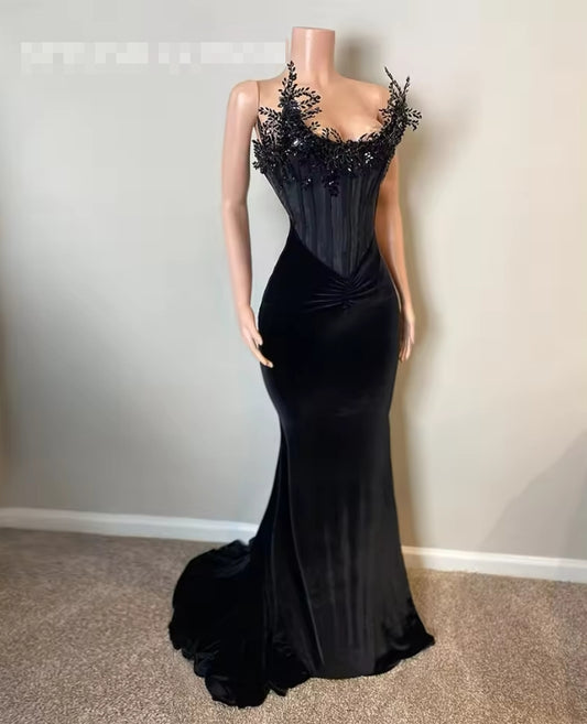 Black Prom Dress Strapless Birthday Party Dress Celebrity Bead Diamonds Dresses For Wedding Party Gown 2025 Customized